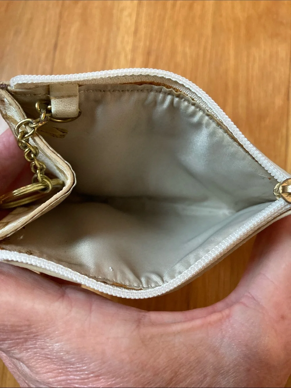 Coach Cream Card Case with Gold Heart Print and Keyring